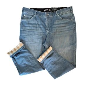 Eddie Bauer Boyfriend Flannel Lined Straight Midrise Stretch Blue Jean PLUS 20
